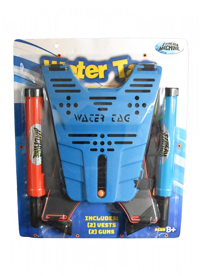 Stream Machine Water Tag Set, Water Launcher for Outdoor Games and Swimming Pool Toy for Kids and Adults, with Two Stream Machine Water Guns & Two Vests, Multicolor (80020)