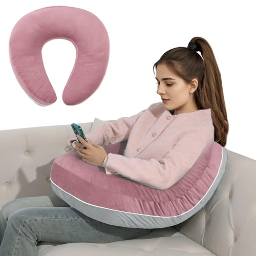 HOMBYS Crochet Pillow for Lap SupportGaming Pillow for LapLap Pillow for Reading CrochetingSoft Lap Desk PillowReading PillowCrochet Pillow for Lap SupportArm Pillows Dusty PinkLight Grey - Image 1