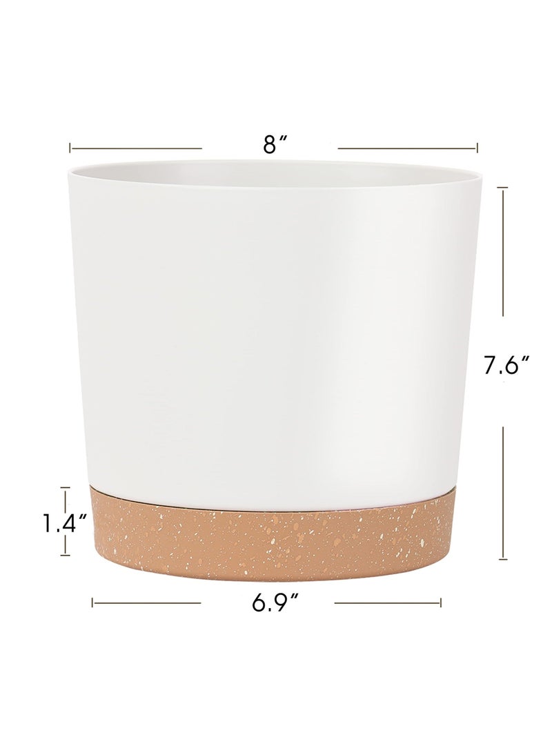 2 Pack 8 Inch Planters, Plastic Plant Pots with Drainage Holes and Removable Base, for Outdoor, Indoor and Garden (White) - Image 2