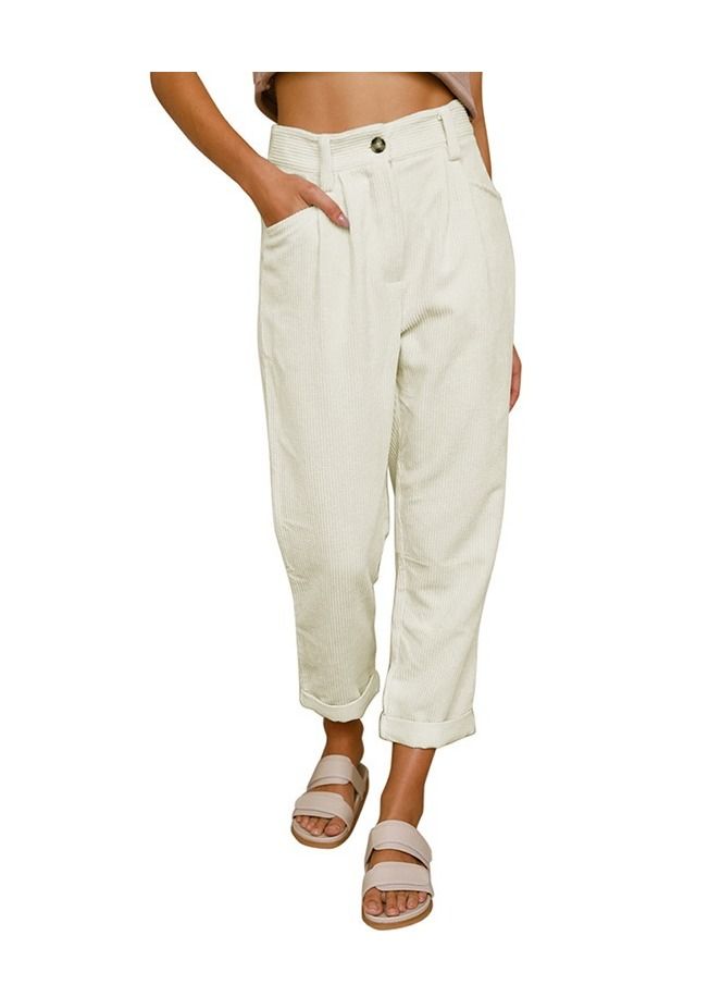 Loquat New Women's High-waisted Solid Color Corduroy Loose Casual Pants  - Image 1