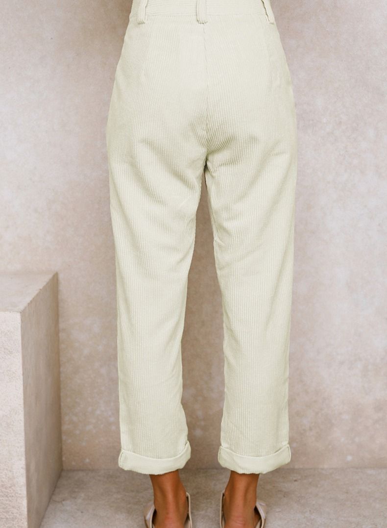 Loquat New Women's High-waisted Solid Color Corduroy Loose Casual Pants  - Image 2