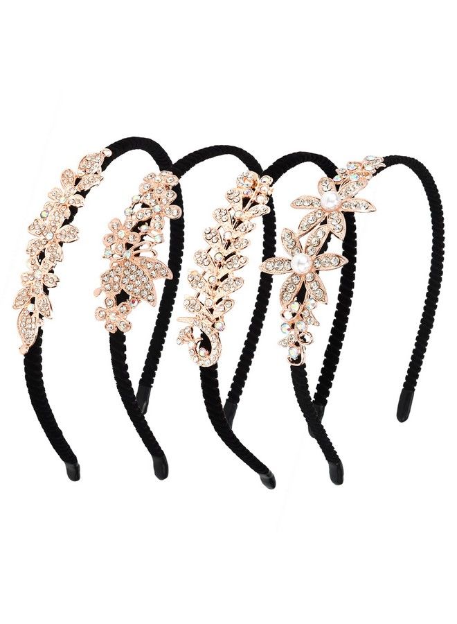 YISSION 4Pcs Fancy Rhinestone Headbands For Women Girls Crystal Headband Non Slip Head Bands Fashion Hairband Vintage Wedding Hair Accessories For Women Girls - Image 2