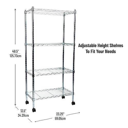 Mind Reader Storage Shelves, Garage Shelving, Storage, Pantry Organization, Wheels, Metal, 23.25" L x 13.5" W x 49.5" H, Silver - Image 3