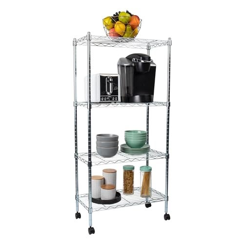 Mind Reader Storage Shelves, Garage Shelving, Storage, Pantry Organization, Wheels, Metal, 23.25" L x 13.5" W x 49.5" H, Silver - Image 1