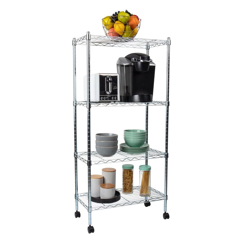 Mind Reader Storage Shelves, Garage Shelving, Storage, Pantry Organization, Wheels, Metal, 23.25" L x 13.5" W x 49.5" H, Silver - Image 5