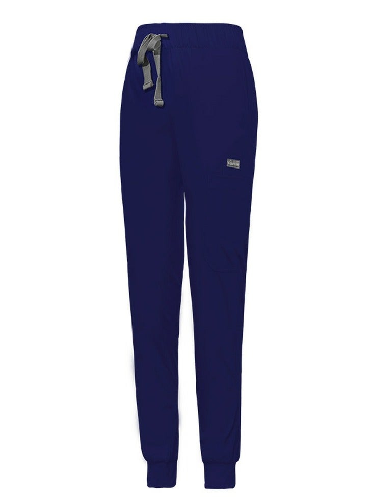Loquat Medical Uniform Scrubs Pants Unisex Elastic Waist Jogger Pants Workwear Navy Blue 