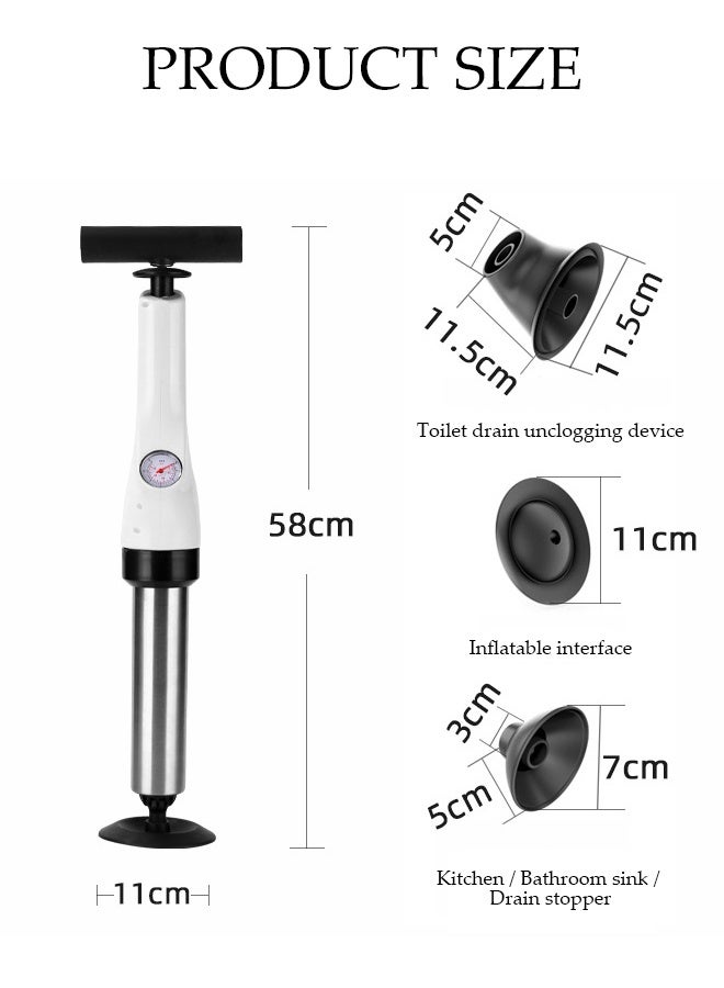 DUNISO مكبس هواء للمرحاض لتصريف المياه، مضخة هواء عالية الضغط مع بارومتر بصري، مزيل انسداد المرحاض، مكابس فك انسداد المرحاض للحمام، المراحيض، الحوض، المطبخ، تصريف الأرض، الدش، حوض الاستحمام - Image 2
