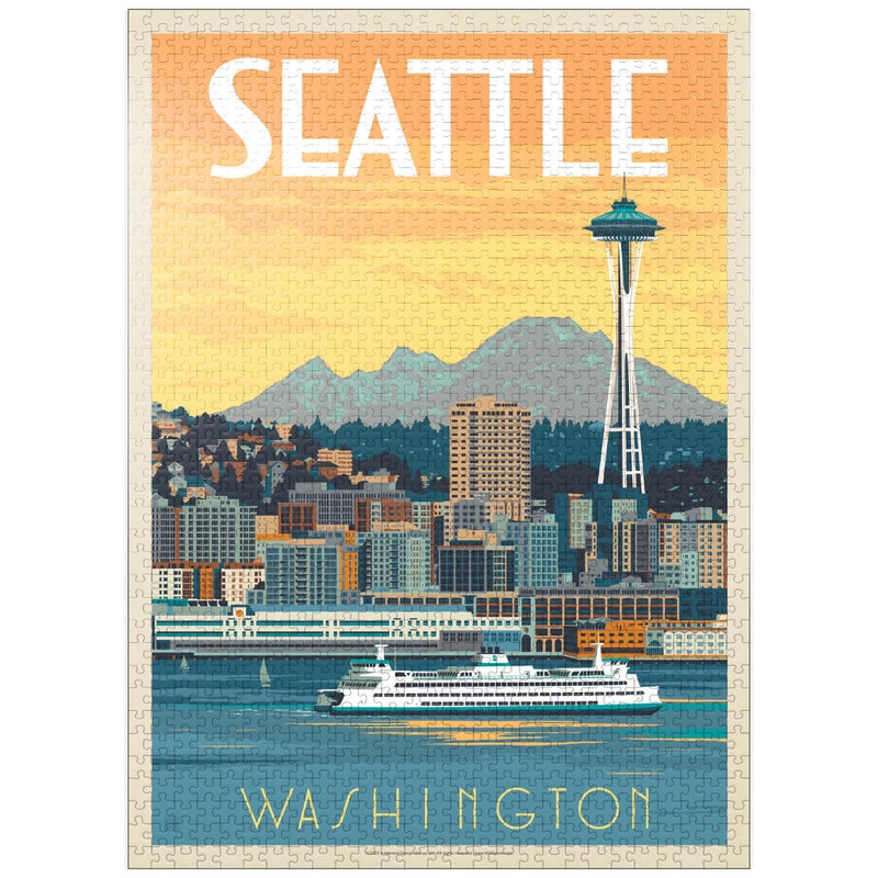 MyPuzzle Seattle WA Ferry Vintage Poster Premium 1000 Piece Jigsaw Puzzle for Adults
