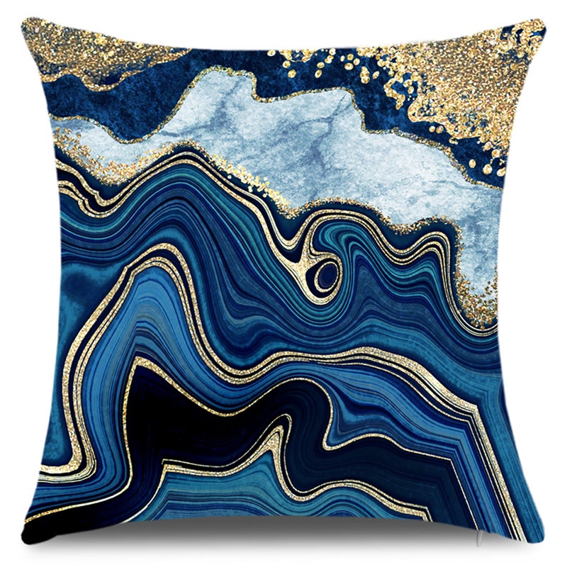 Ldjrsy Navy Blue و Gold Throw Covers مجموعة من 4 الوسائد الزخرفية تغطي 18 × 18 بوصة وسادة الوسائد الأزرق والذهبي لأغطية وسادة أريكة أريكة غرفة المعيشة - Image 2