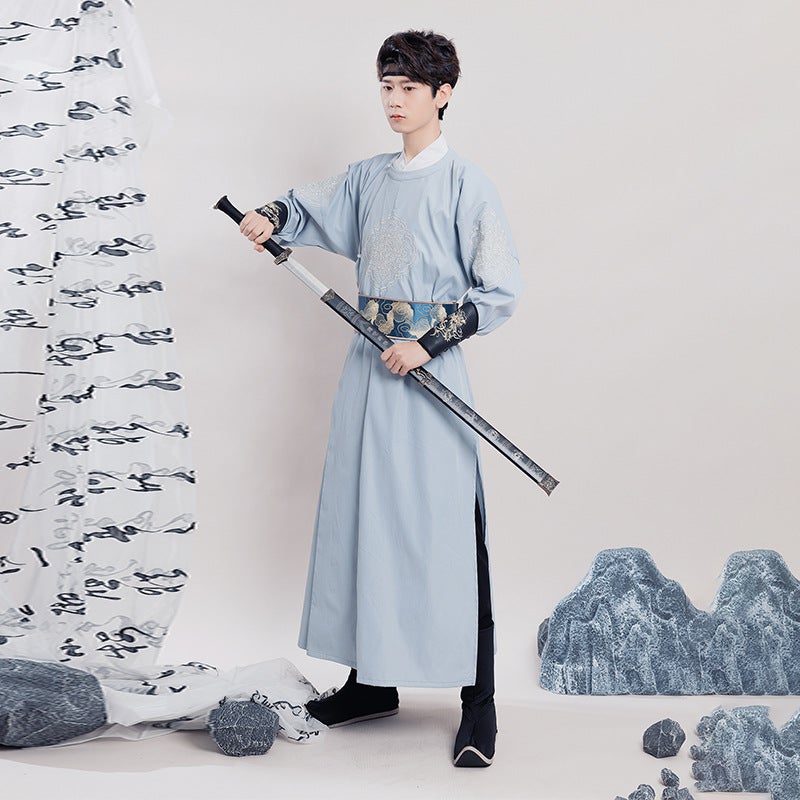Chinese Style Ancient Costume For Men And Women With The Same Style Tang-Made Crew Neck Robe Embroidered Medium And Long Size Han Style Martial Arts Suit - Image 4