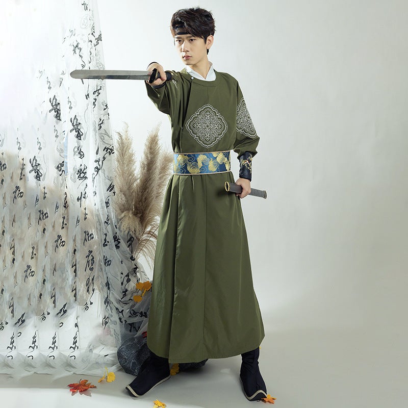 Chinese Style Ancient Costume For Men And Women With The Same Style Tang-Made Crew Neck Robe Embroidered Medium And Long Size Han Style Martial Arts Suit - Image 1
