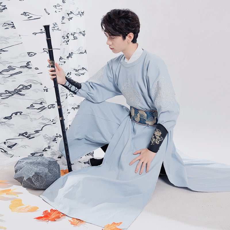 Chinese Style Ancient Costume For Men And Women With The Same Style Tang-Made Crew Neck Robe Embroidered Medium And Long Size Han Style Martial Arts Suit - Image 2