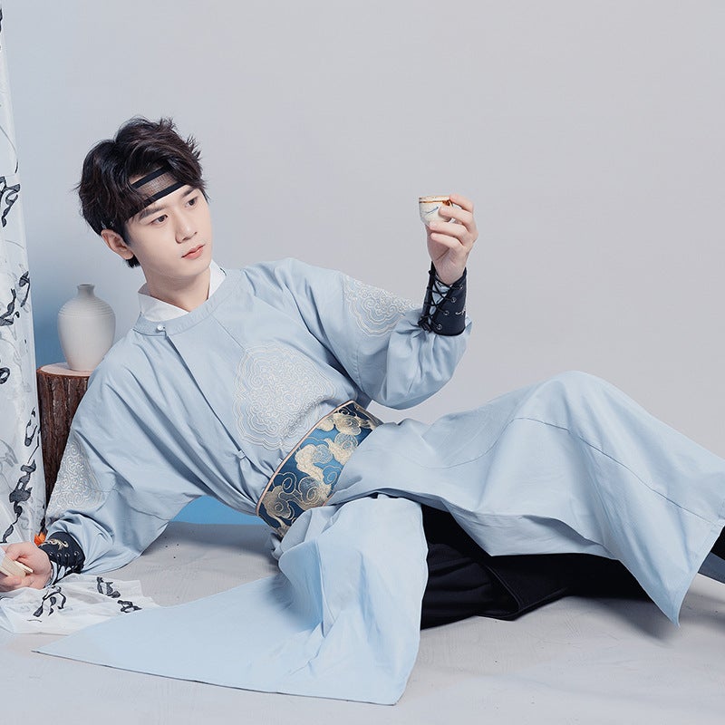 Chinese Style Ancient Costume For Men And Women With The Same Style Tang-Made Crew Neck Robe Embroidered Medium And Long Size Han Style Martial Arts Suit - Image 3
