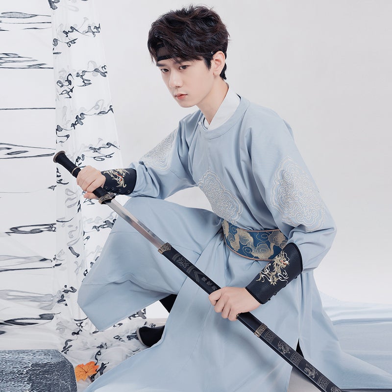 Chinese Style Ancient Costume For Men And Women With The Same Style Tang-Made Crew Neck Robe Embroidered Medium And Long Size Han Style Martial Arts Suit - Image 5