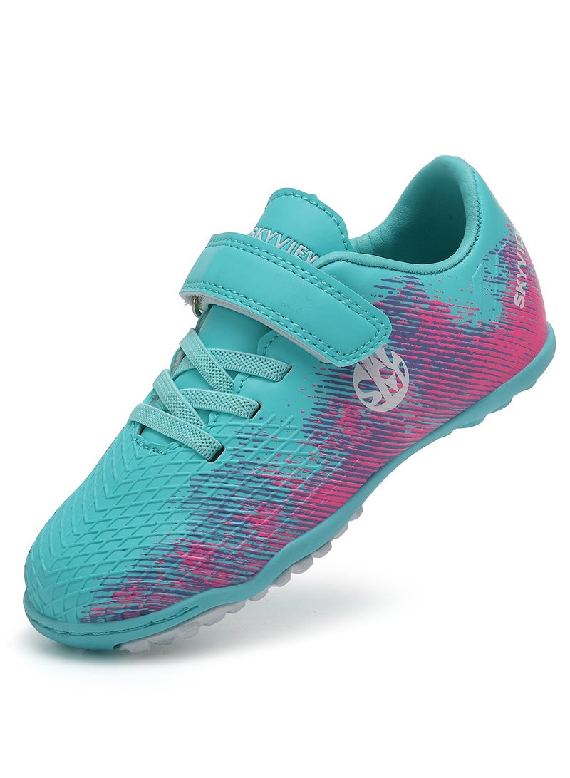 SKY VIEW Boys And Girls Soccer Cleats Turf Soccer Shoes For Kids Indoor Outdoor Children Unisex Football Boots IC or IN Flat Wide Training Sneaker Blue Pink - Image 1