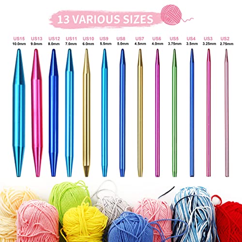 LOOEN 57pcs Aluminum Circular Knitting Needles Set with Ergonomic Handles,13 Size Interchangeable Crochet Needles with Storage Case for Small Project (Style 1) - Image 3