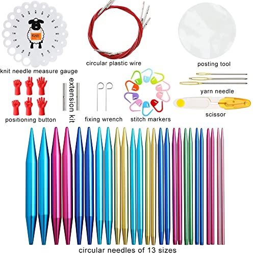 LOOEN 57pcs Aluminum Circular Knitting Needles Set with Ergonomic Handles,13 Size Interchangeable Crochet Needles with Storage Case for Small Project (Style 1) - Image 2