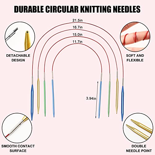 LOOEN 57pcs Aluminum Circular Knitting Needles Set with Ergonomic Handles,13 Size Interchangeable Crochet Needles with Storage Case for Small Project (Style 1) - Image 4