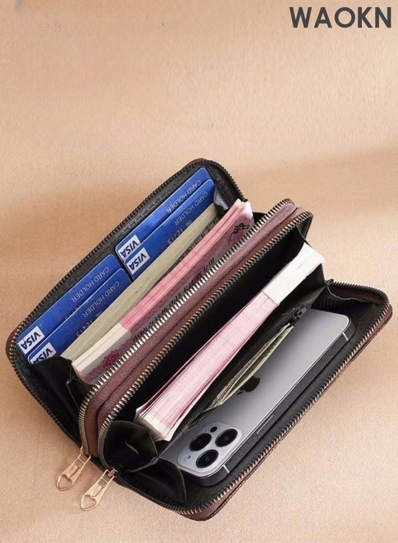 دبليو أيه أو كي أن السيدات طباعة بسيطة المحفظة الرجعية قدرة كبيرة حامل البطاقة ، سيدة وتتفاعل سوار المحفظة ، محفظة سيدة لطيف ، كبير محفظة بطاقة الائتمان ، والجلود حامل البطاقة مع سستة الهاتف الخليوي حامل المحفظة - Image 4