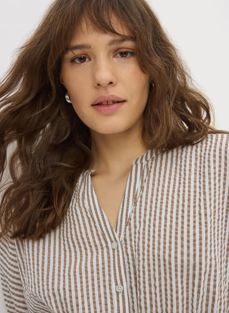 Matalan Brown Stripe Seersucker Co Ord Peplum Blouse