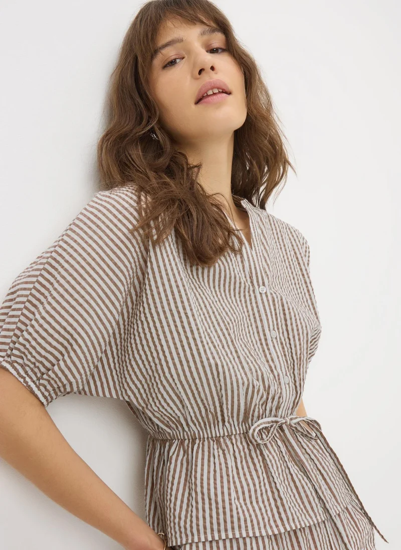 Matalan Brown Stripe Seersucker Co Ord Peplum Blouse