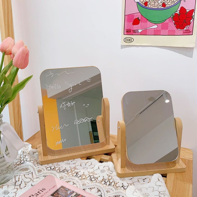 Ins Style Simple Wooden Mirror Rotatable Student Cute Girl Desktop Makeup Mirror Internet Celebrity Dressing Mirror - Image 2