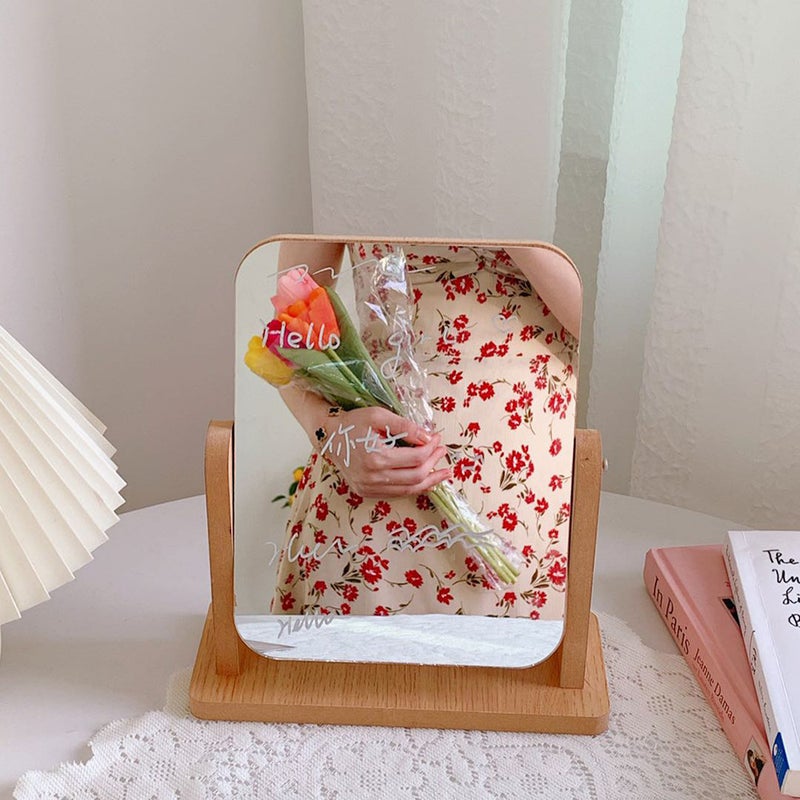 Ins Style Simple Wooden Mirror Rotatable Student Cute Girl Desktop Makeup Mirror Internet Celebrity Dressing Mirror - Image 5