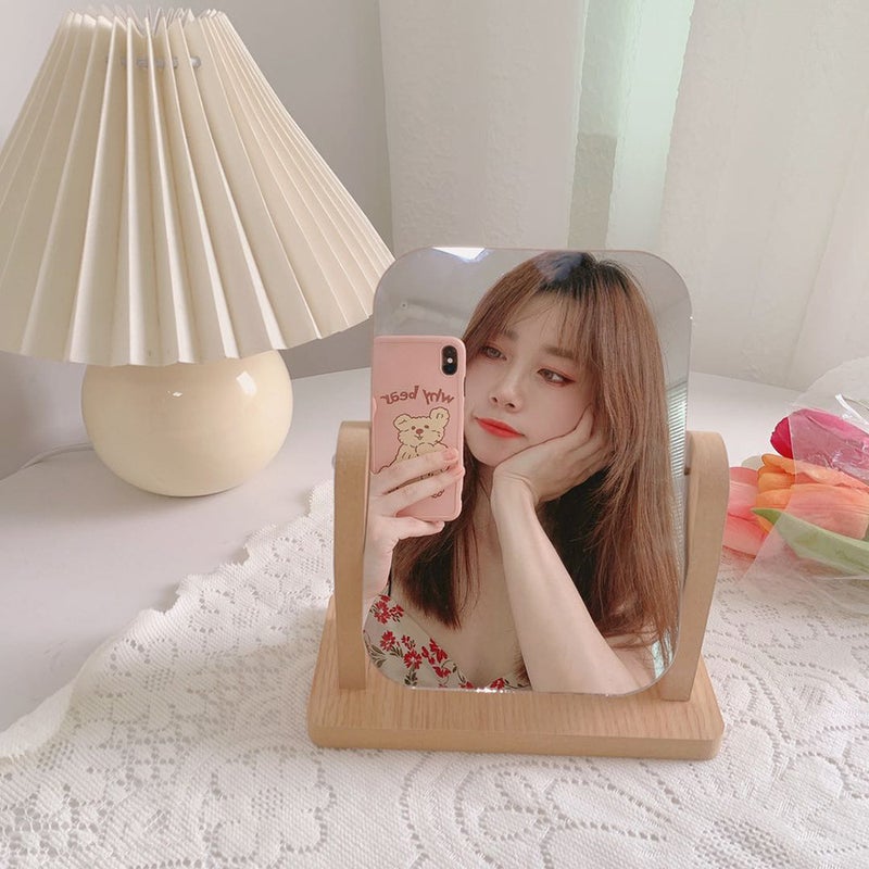 Ins Style Simple Wooden Mirror Rotatable Student Cute Girl Desktop Makeup Mirror Internet Celebrity Dressing Mirror - Image 4