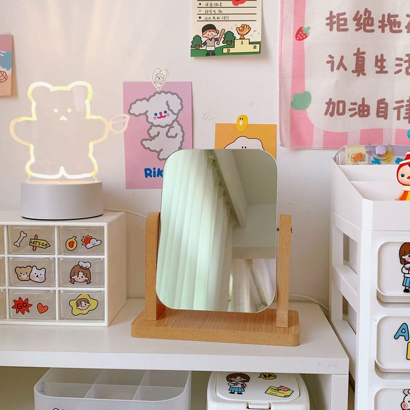 Ins Style Simple Wooden Mirror Rotatable Student Cute Girl Desktop Makeup Mirror Internet Celebrity Dressing Mirror - Image 3