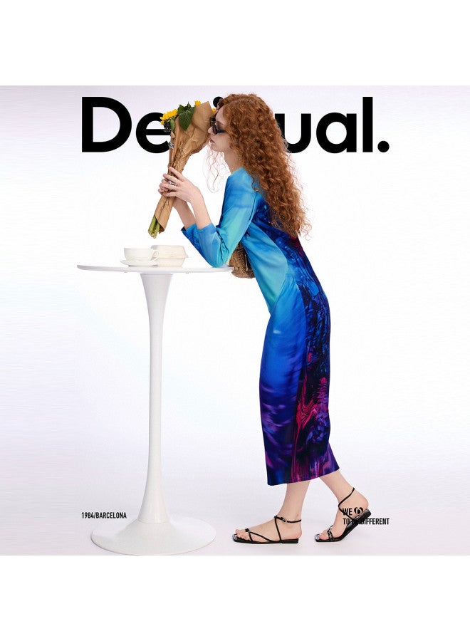DESIGUAL Autumn/Winter 2025 New Collection Blue-Purple Printed Long Sleeve Maxi Dress - Image 5