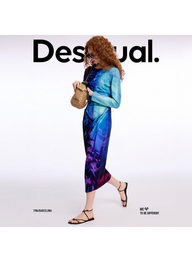 DESIGUAL Autumn/Winter 2025 New Collection Blue-Purple Printed Long Sleeve Maxi Dress - Image 2
