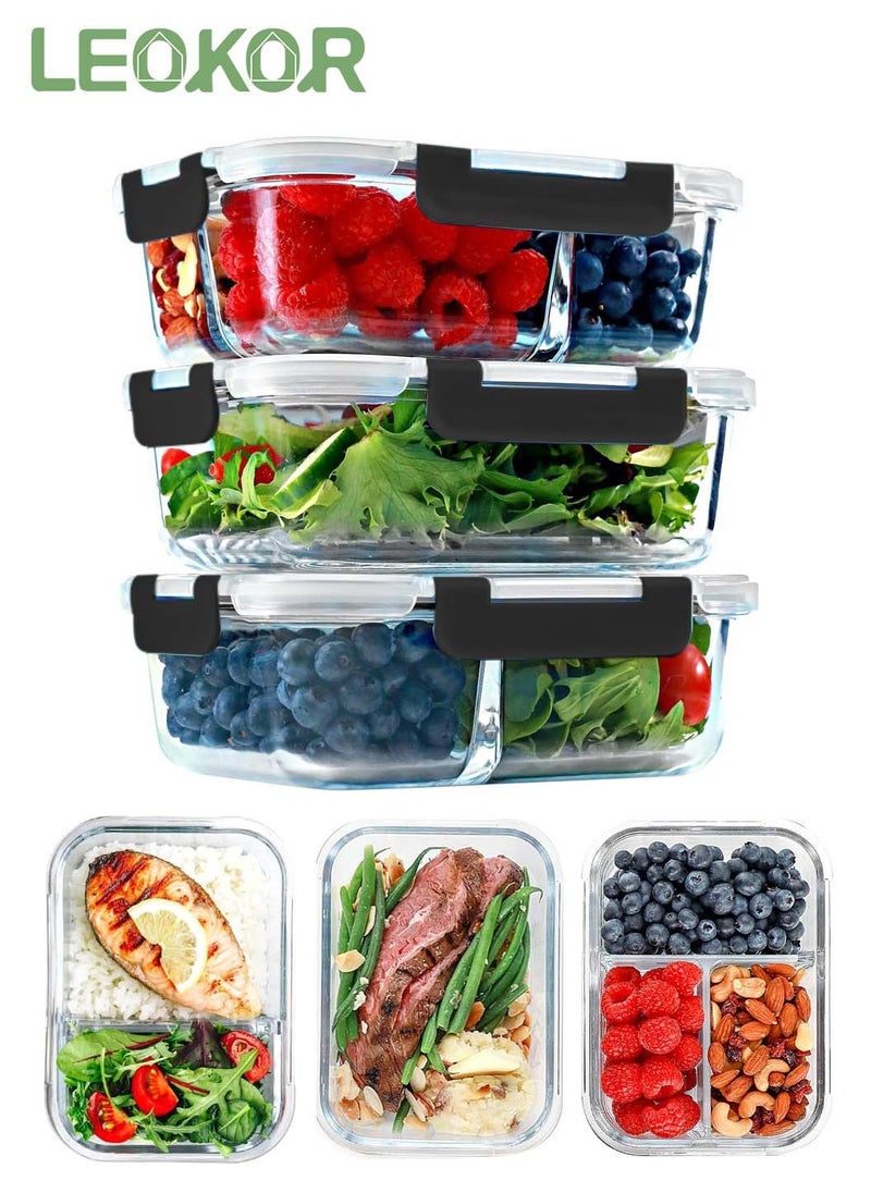 3 Pack Glass Food Storage Containers Compartment Glass Meal Prep Containers with Lids Lunch Containers for Adult Food Prep Container with Dividers Reusable Lunch Bento Box 35 Oz - pzsku/Z1469921EC5054E796E25Z/45/_/1724229726/63fd94bf-4472-46e0-81e1-6f7ad9d8bb48