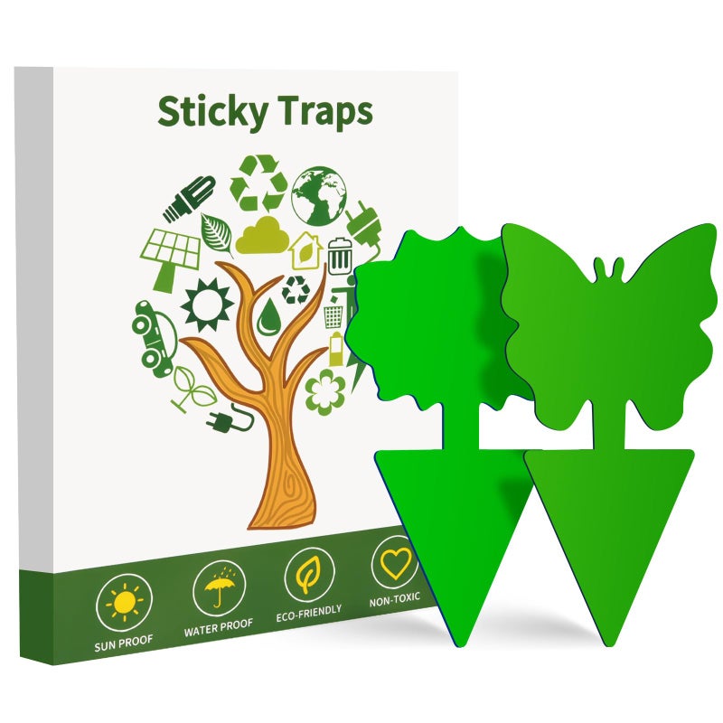 Boromine Fruit Fly Traps, 100 Pack Green Sticky Traps, Fungus Gnat Traps, Plant Fly Stickers for Indoor and Outdoor Use Protect The Plant - Image 1