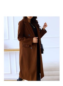 Loquat New Women's Simple Double Breasted Long Sleeve Lapel Button Wool Overcoat  - Image 2