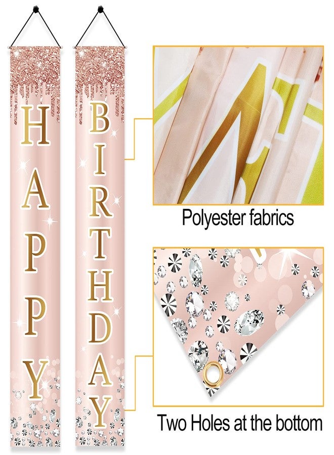 Excelloon Pink Rose Gold Happy Birthday Door Banner Decorations, Birthday Party Porch Sign Supplies for Women Girls, Sweet 16th 21st 30th 40th 50th 60th Birthday Decor - Image 4
