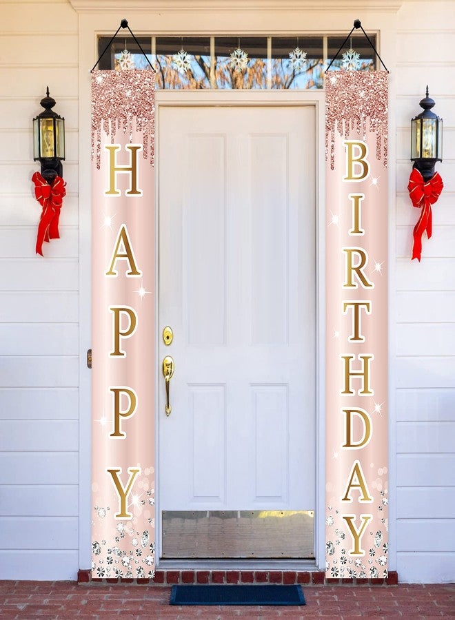 Excelloon Pink Rose Gold Happy Birthday Door Banner Decorations, Birthday Party Porch Sign Supplies for Women Girls, Sweet 16th 21st 30th 40th 50th 60th Birthday Decor - Image 1