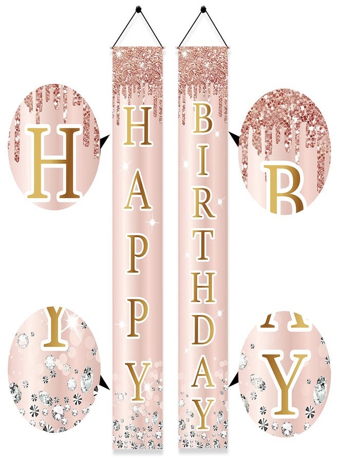 Excelloon Pink Rose Gold Happy Birthday Door Banner Decorations, Birthday Party Porch Sign Supplies for Women Girls, Sweet 16th 21st 30th 40th 50th 60th Birthday Decor - Image 3