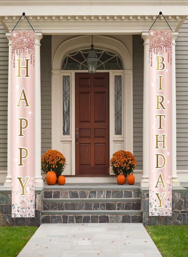 Excelloon Pink Rose Gold Happy Birthday Door Banner Decorations, Birthday Party Porch Sign Supplies for Women Girls, Sweet 16th 21st 30th 40th 50th 60th Birthday Decor - Image 5