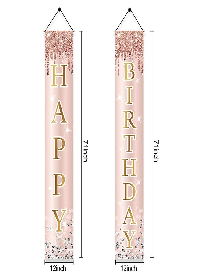Excelloon Pink Rose Gold Happy Birthday Door Banner Decorations, Birthday Party Porch Sign Supplies for Women Girls, Sweet 16th 21st 30th 40th 50th 60th Birthday Decor - Image 2