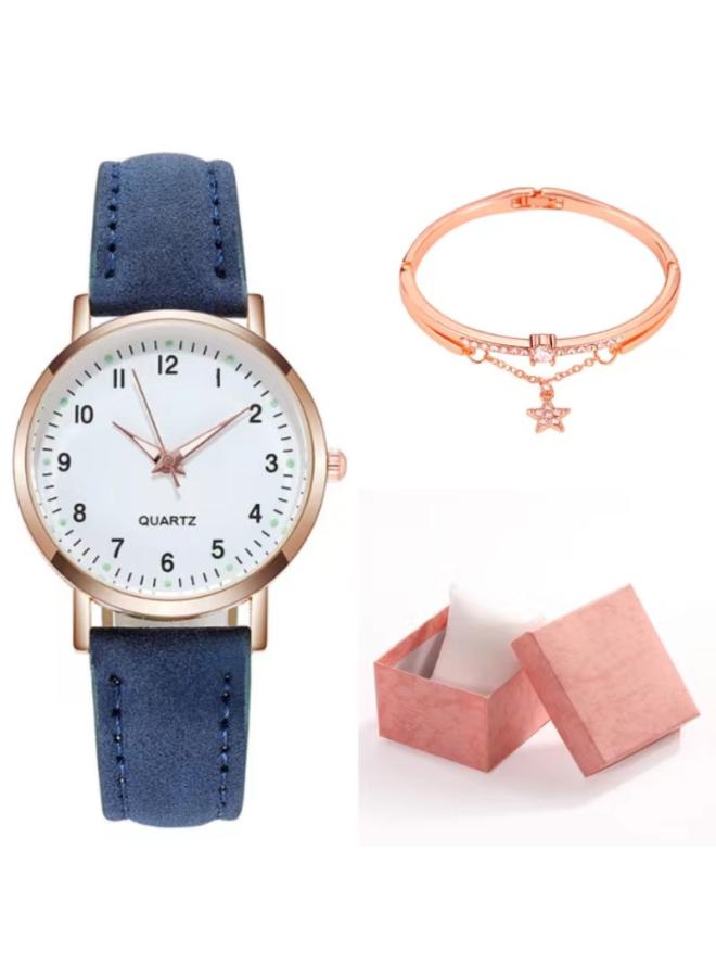 Two-piece Simple Women's Watch Digital Female Student Luminous Watch Fashion Matte Leather Casual Women's Quartz Watch