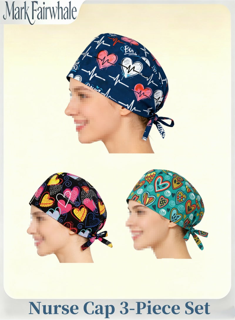 Mark Fairwhale New Colorful Contrasting Hand-Painted Heart-Shaped Printed Three Piece Medical Surgical Cap - Image 1