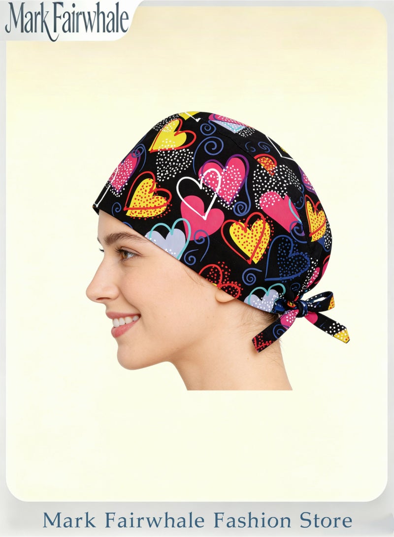 Mark Fairwhale New Colorful Contrasting Hand-Painted Heart-Shaped Printed Three Piece Medical Surgical Cap - Image 3