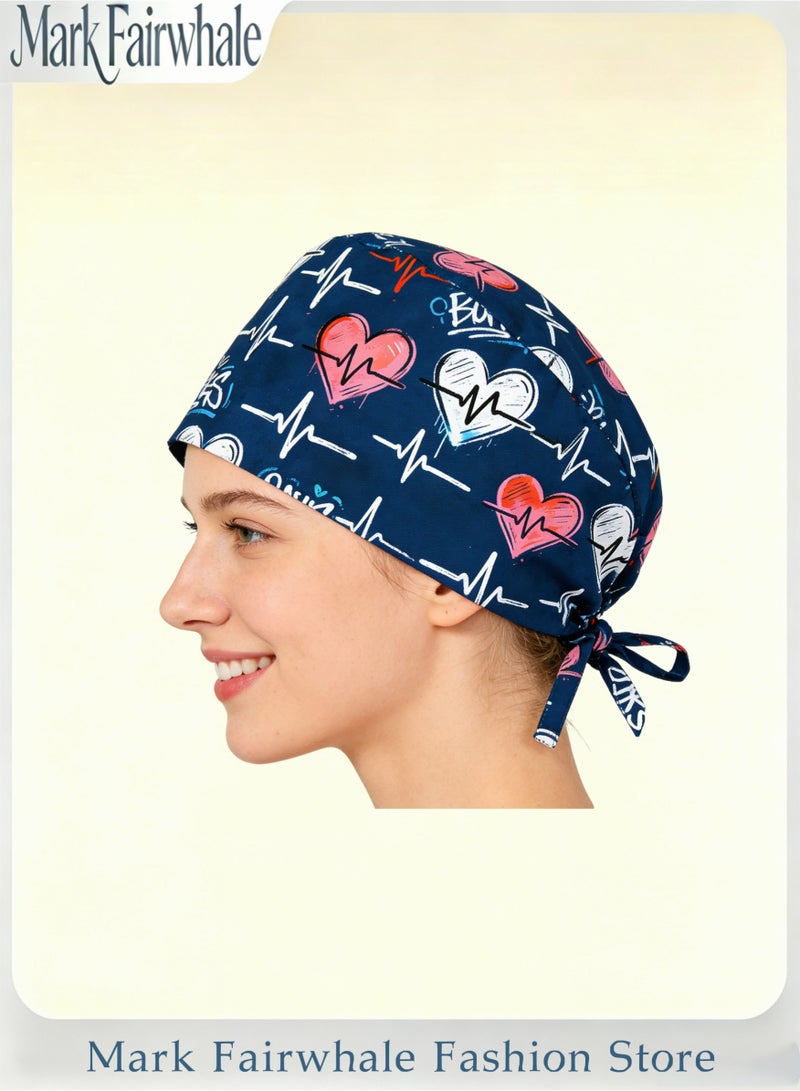 Mark Fairwhale New Colorful Contrasting Hand-Painted Heart-Shaped Printed Three Piece Medical Surgical Cap - Image 2