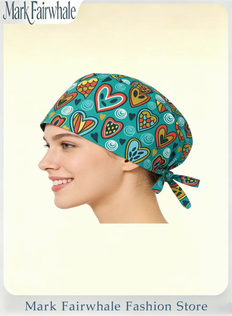Mark Fairwhale New Colorful Contrasting Hand-Painted Heart-Shaped Printed Three Piece Medical Surgical Cap - Image 4