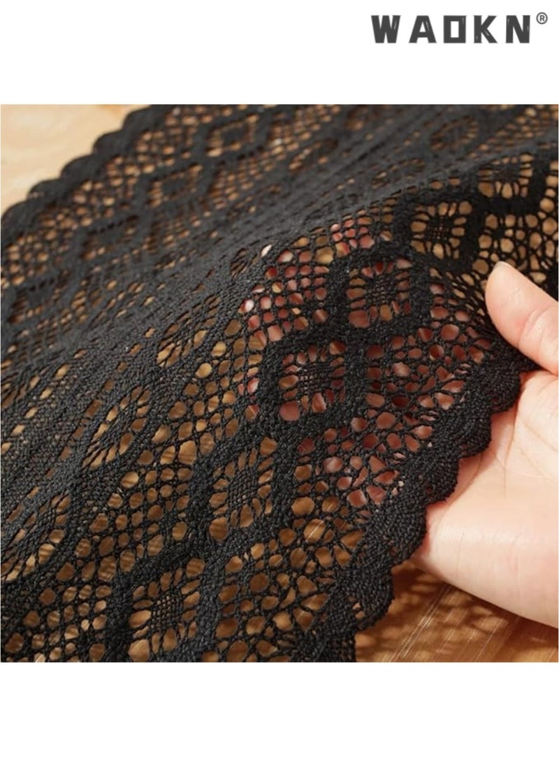 WAOKN Boho Crochet Table Runner,24*180CM Black Vintage Farmhouse Macrame Table Runner for Coffee Dining Table Kitchen Decor  - Image 5