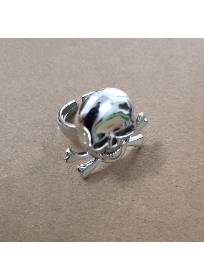 Pirate Skull Earrings Pirate Ring Plastic Ring Halloween Costume Accessories Props Ring Small Toys-Color:Pirate Silver Plated Skull Ring  - Image 1