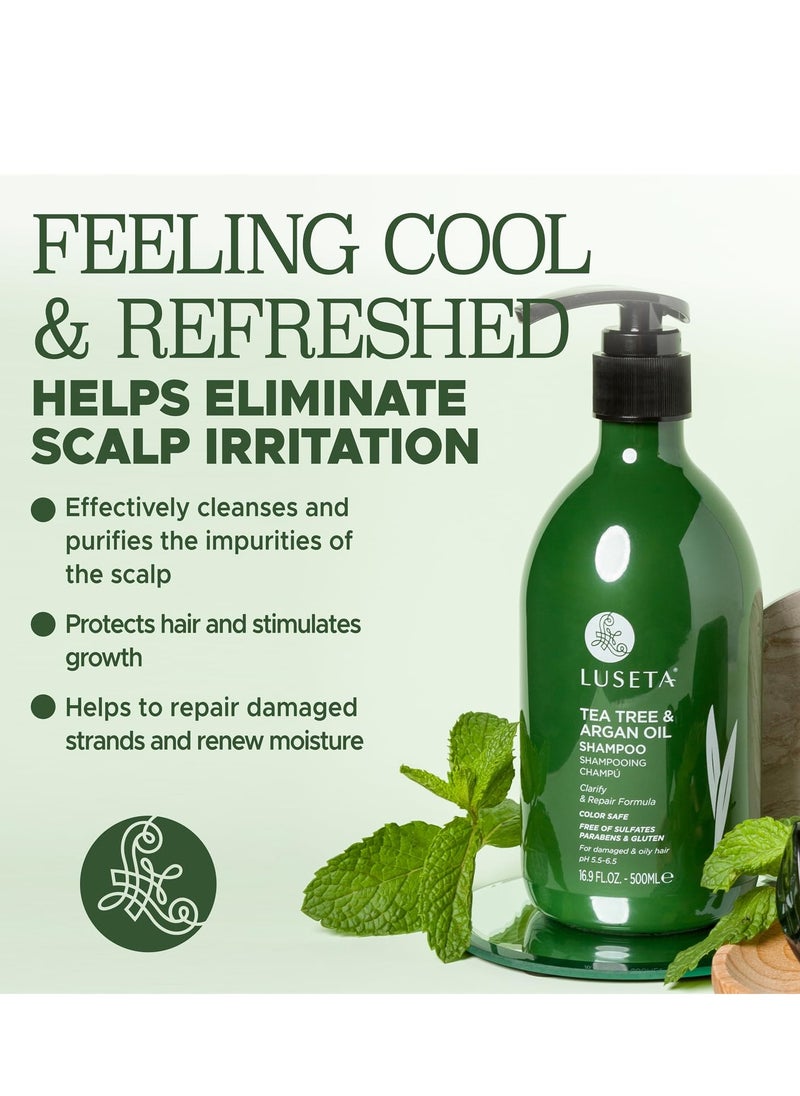 Luseta Luseta Tea Tree Shampoo with Argan Oil 16.9 Fl oz- Clarifying,Hydrating and Fighting Dandruff and Itchy Scalp - For Damaged and Oil Hair - Sulfate and Paraben Free for Men and Women  - Image 2