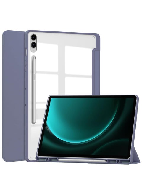 Hybrid Slim Case for Samsung Galaxy Tab S10 Plus 2024/ S9 Plus/ S9 FE Plus 5G 12.4 Inch 2023 with S Pen Holder, Shockproof Cover with Clear Transparent Back Shell, Auto Wake/Sleep
