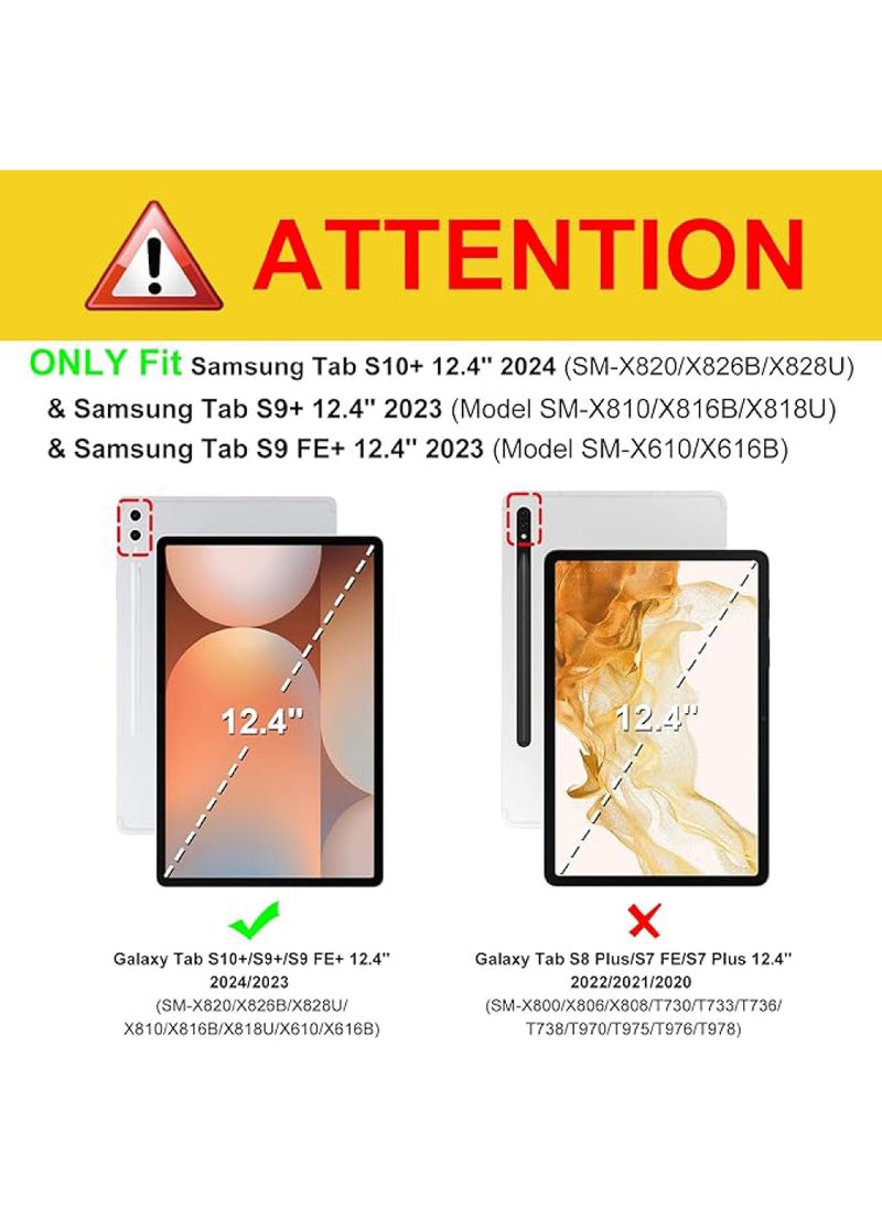 Rock Pow - Hybrid Slim Case for Samsung Galaxy Tab S10 Plus 2024/ S9 Plus/ S9 FE Plus 5G 12.4 Inch 2023 with S Pen Holder, Shockproof Cover with Clear Transparent Back Shell, Auto Wake/Sleep - Image 1