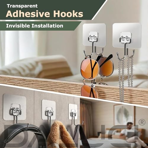 DALUCI Big Size Self Adhesive Hooks Transparent Wall Hooks for Hanging – Heavy Duty Wall Hanger Hook for Bathroom, Kitchen, Home, Office, Towels & Utensils – Hooks for Wall Heavy Items (Big Hook, 20) - Image 4